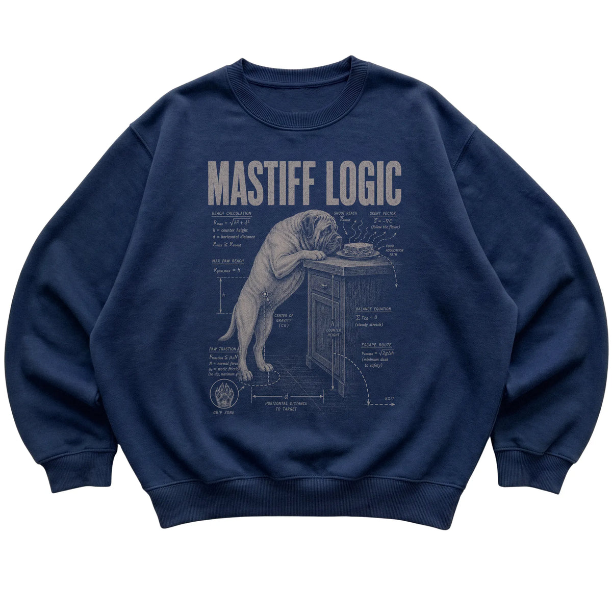 Navy Mastiff Logic sweatshirt laid flat