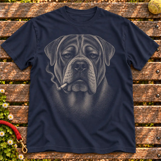 Mastiff smoking design on a Navy t-shirt