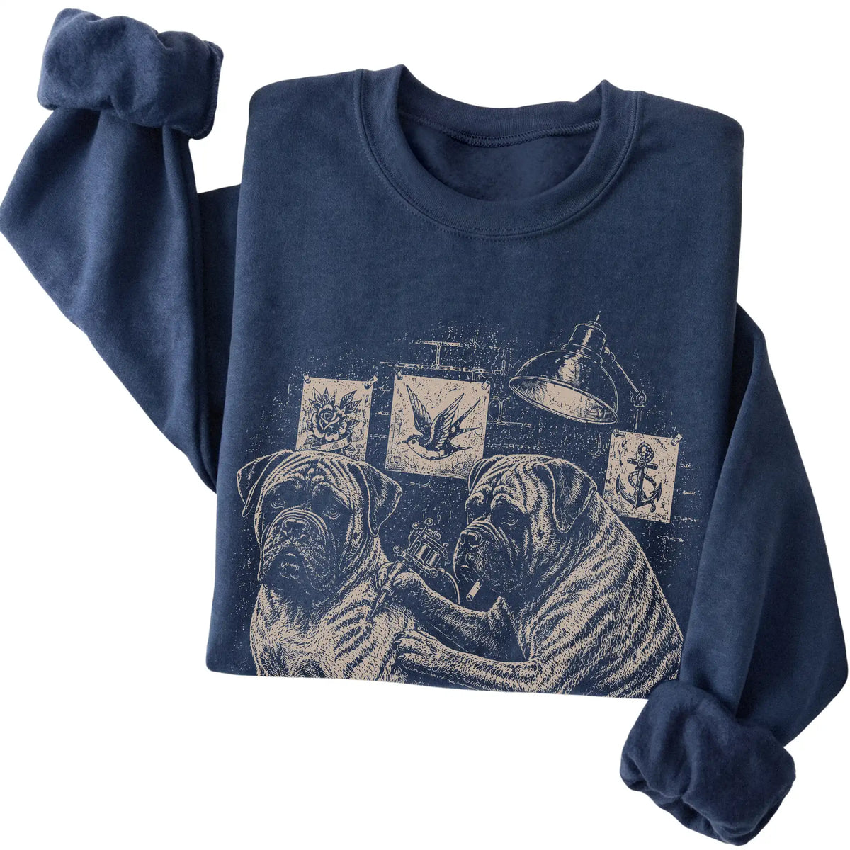 Navy Mastiff Dog Tattoo Artist folded detail view