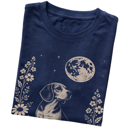 Navy Moon Flowers Beagle T-shirt, folded view
