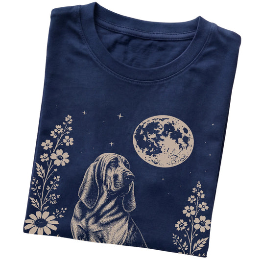 Navy Moon Flowers Bloodhound T-shirt, folded view