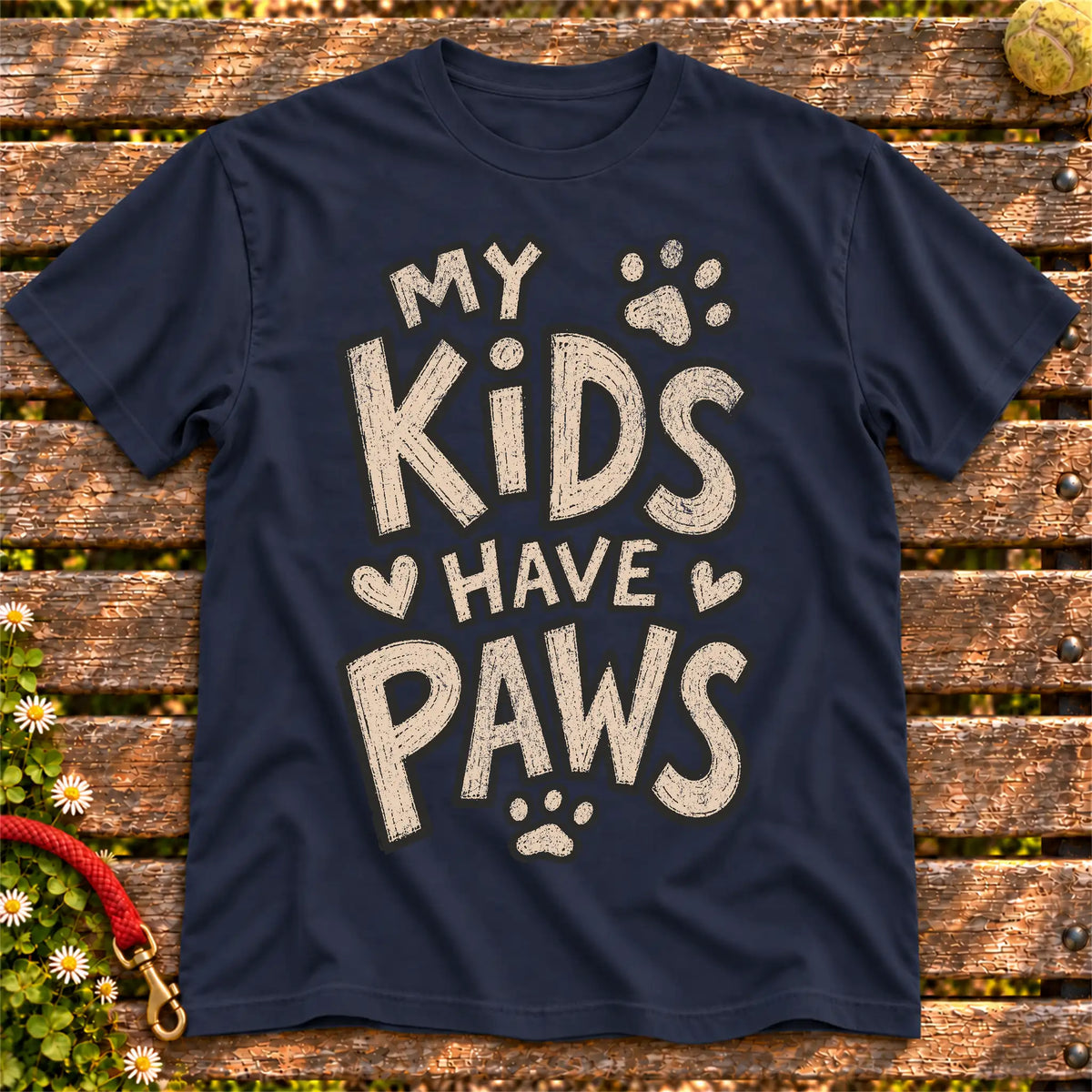My Kids Have Paws on a Navy T-shirt, shown flat