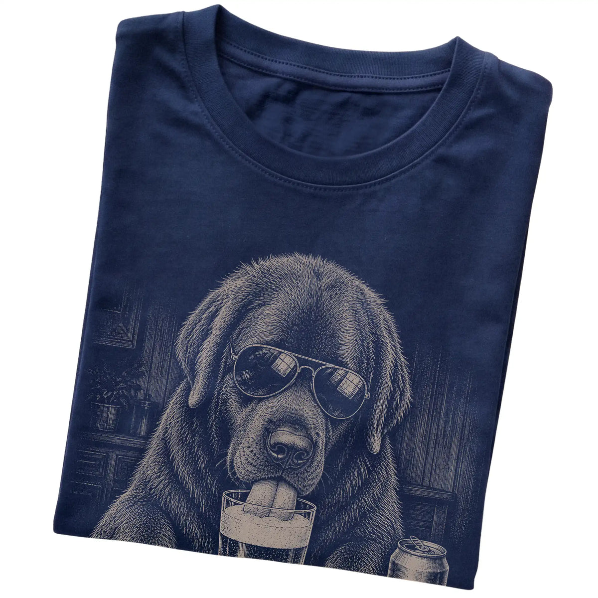 Navy Newfie drinking from a pint at a bar, folded detail view