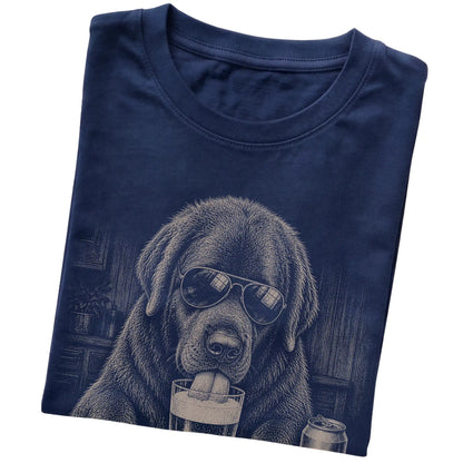 Navy Newfie drinking from a pint at a bar, folded detail view