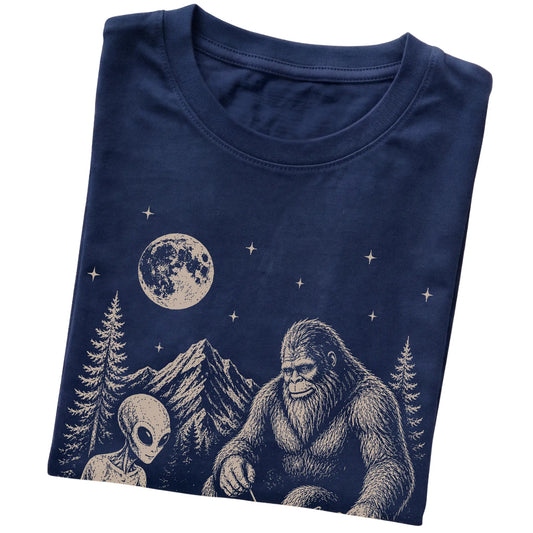 Navy Pitbull Camping with Bigfoot and Alien folded detail view