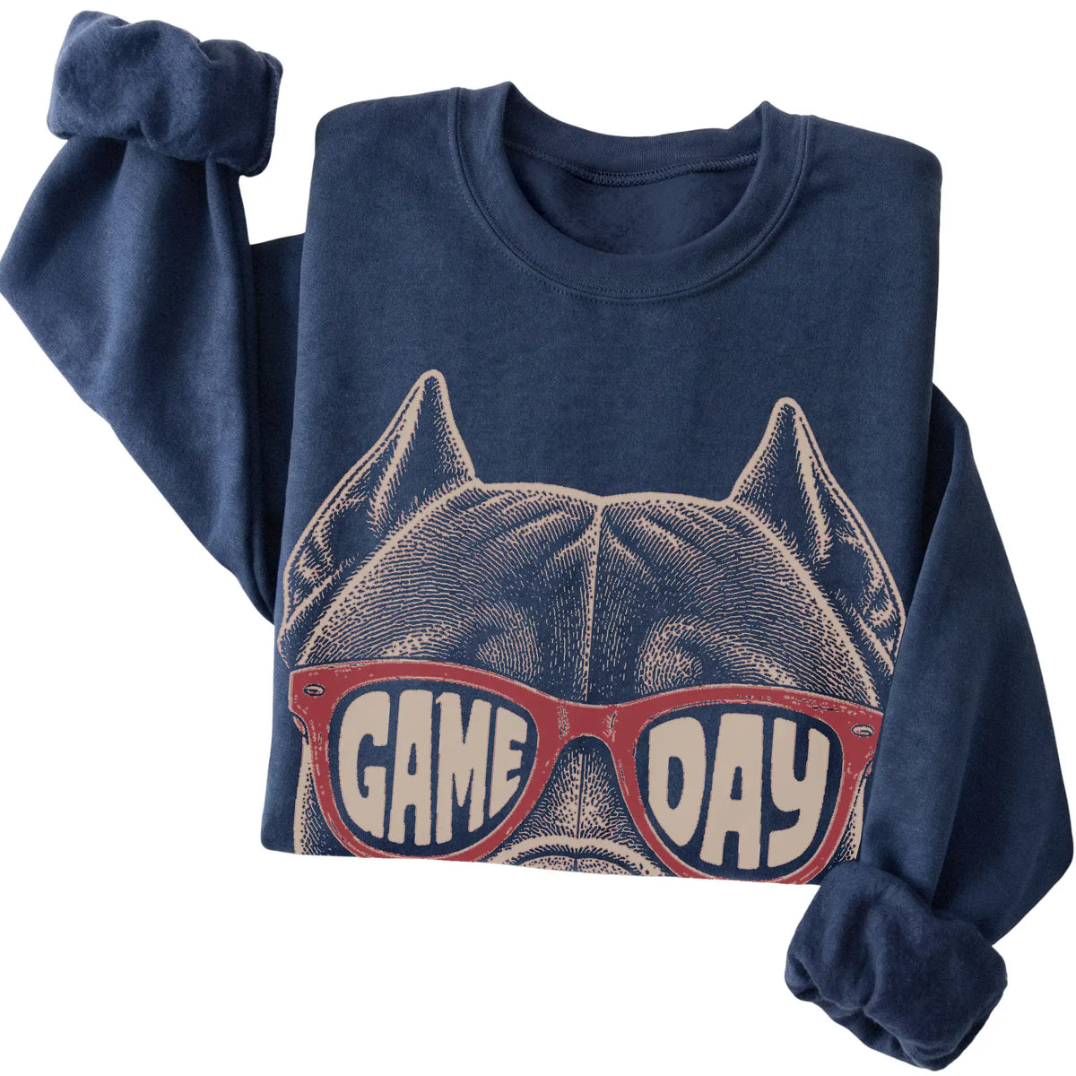Navy Pitbull Game Day Sunglasses sweatshirt, folded