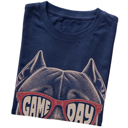 Navy Pitbull Game Day Sunglasses T-shirt, folded