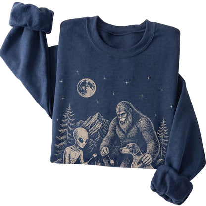 Navy Pointer Camping with Bigfoot and Alien folded detail view