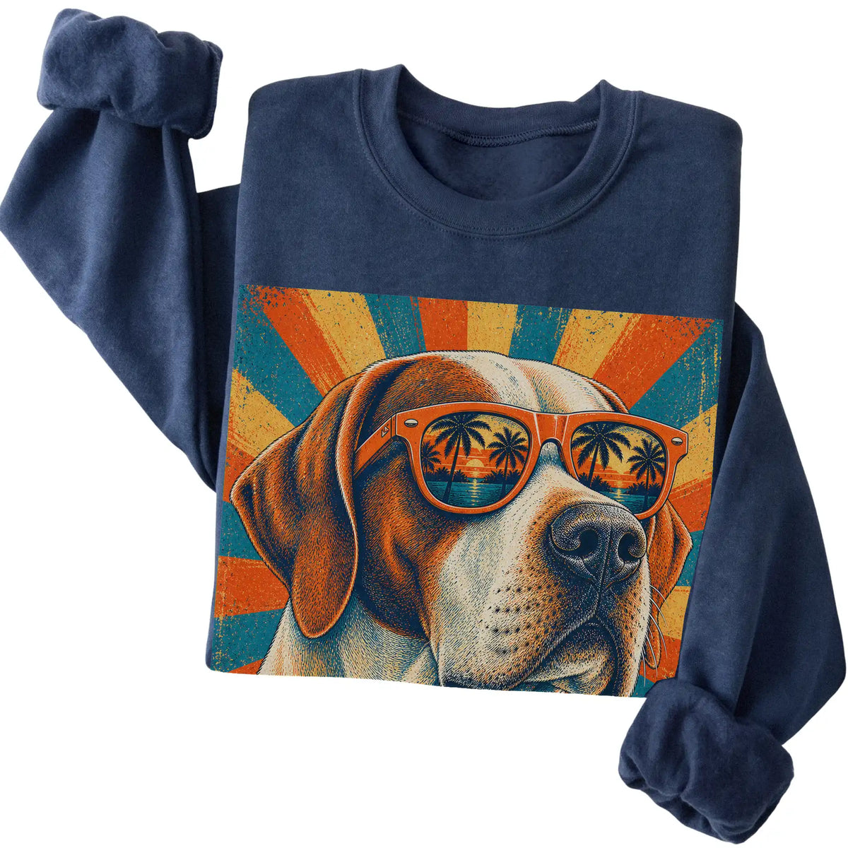 Folded Navy crewneck sweatshirt with a Retro Pointer Dad design