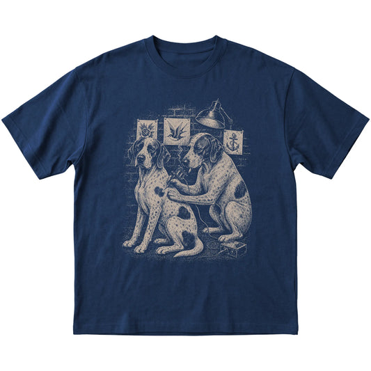 Navy Pointer Dog Tattoo Artist shirt laid flat