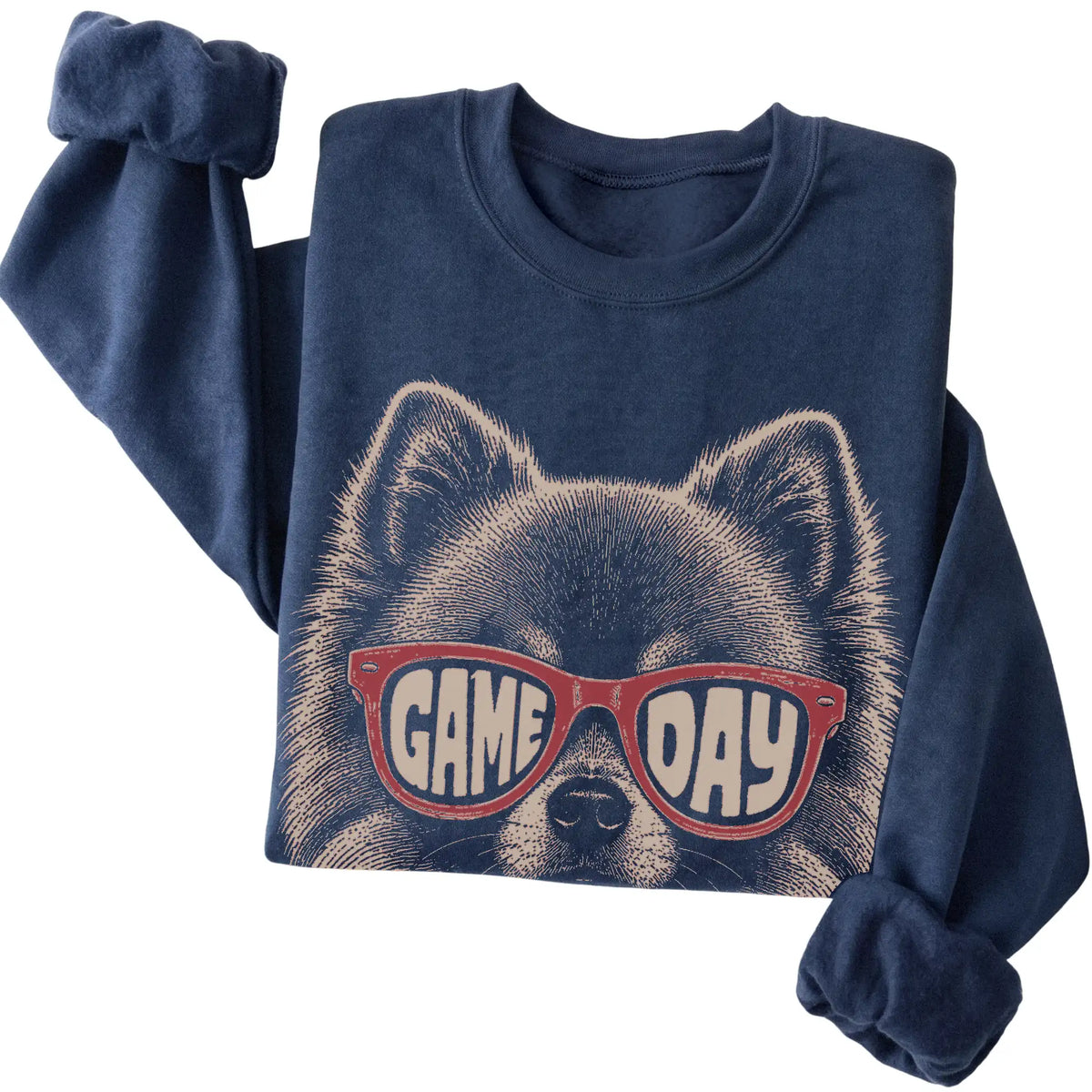 Navy Pomeranian Game Day Sunglasses sweatshirt, folded