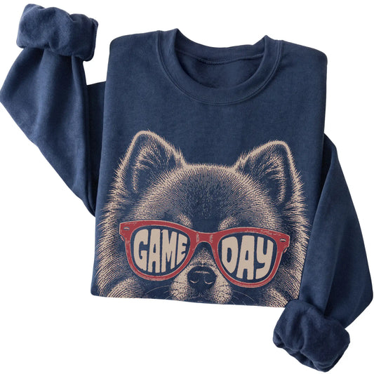 Navy Pomeranian Game Day Sunglasses sweatshirt, folded