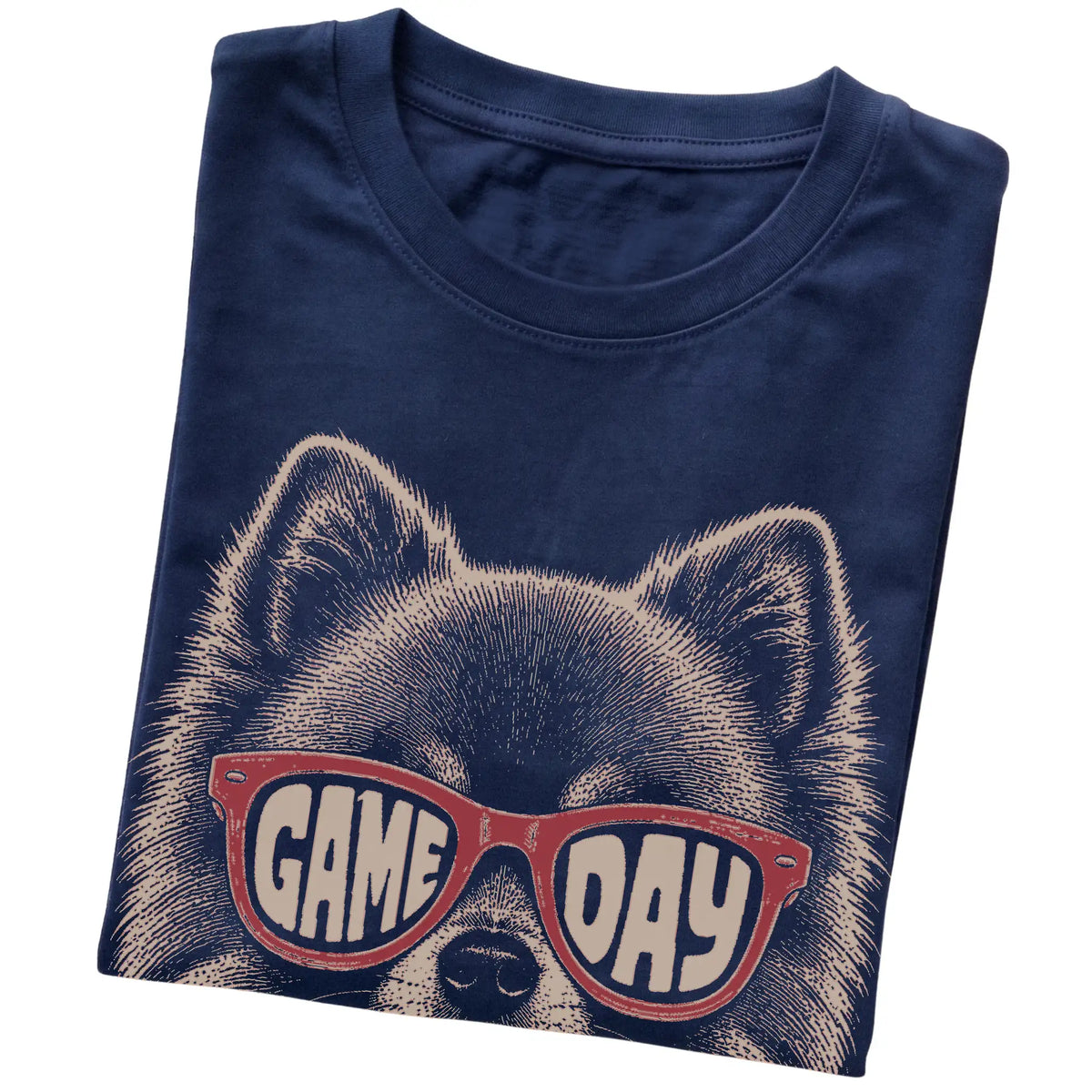 Navy Pomeranian Game Day Sunglasses T-shirt, folded
