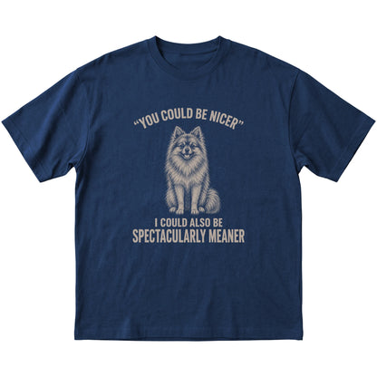 Pomeranian Guard Dog T-Shirt in Navy — flat lay