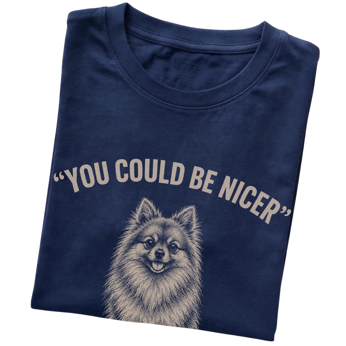 Pomeranian Guard Dog T-Shirt in Navy — folded detail