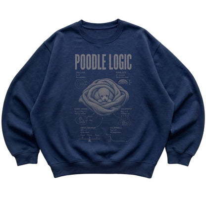 Navy Poodle Logic sweatshirt laid flat