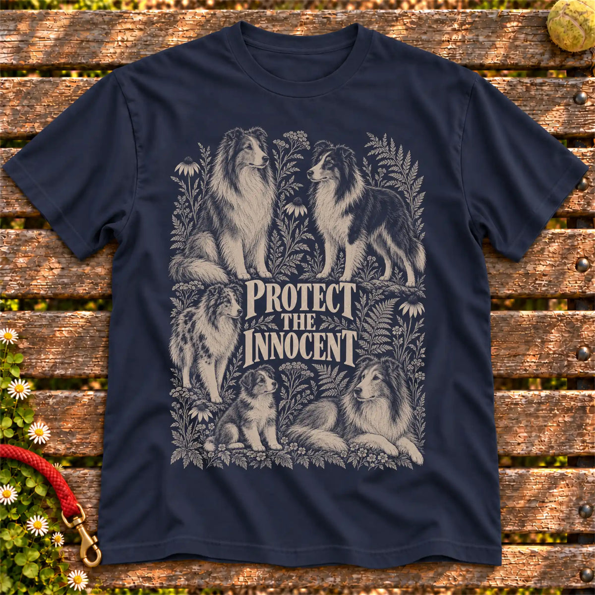 Protect the Innocent Collie design on a Navy T-shirt