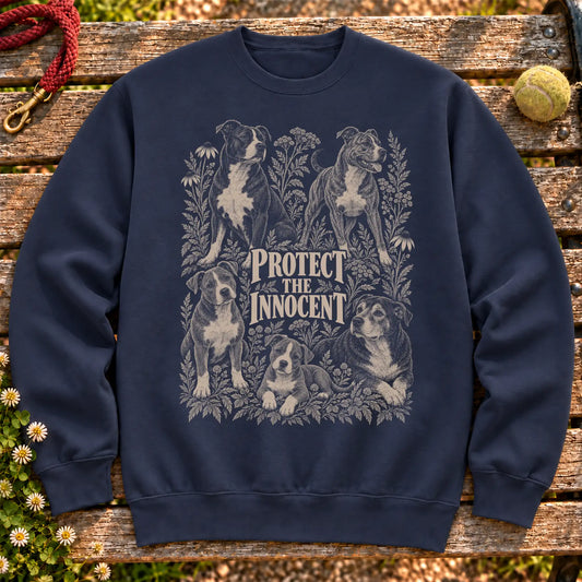 Protect the Innocent Pitbull design on a Navy sweatshirt