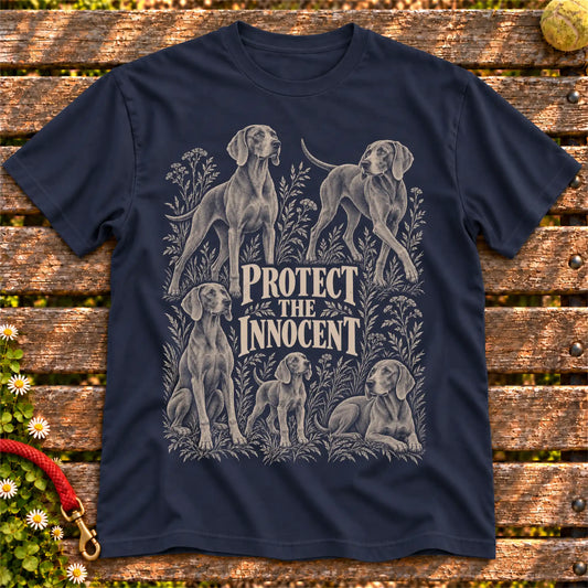 Protect the Innocent Weimaraner design on a Navy T-shirt