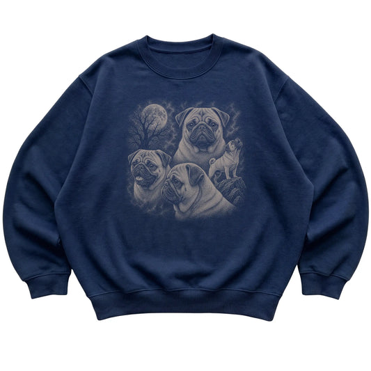 Pug 90s Moon Sweatshirt in Navy — flat lay