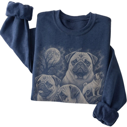 Pug 90s Moon Sweatshirt in Navy — folded detail
