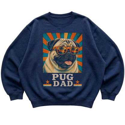 Retro Pug Dad design on a Navy crewneck sweatshirt