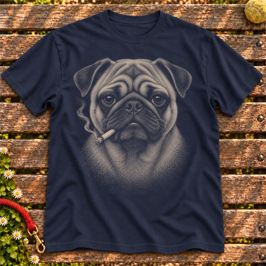 Pug smoking design on a Navy t-shirt