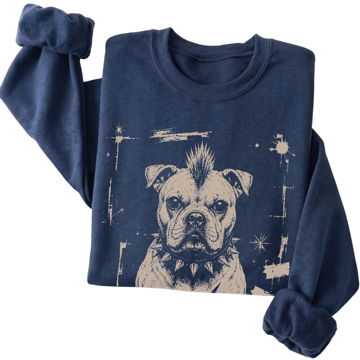 Navy Punk Rock American Bulldog sweatshirt, folded view