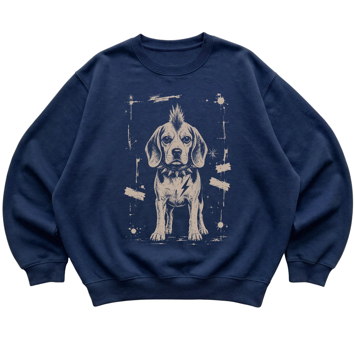 Navy Punk Rock Beagle sweatshirt, flat view