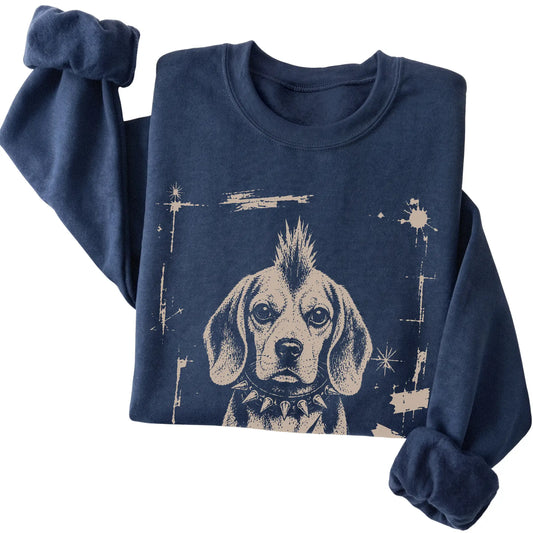 Navy Punk Rock Beagle sweatshirt, folded view