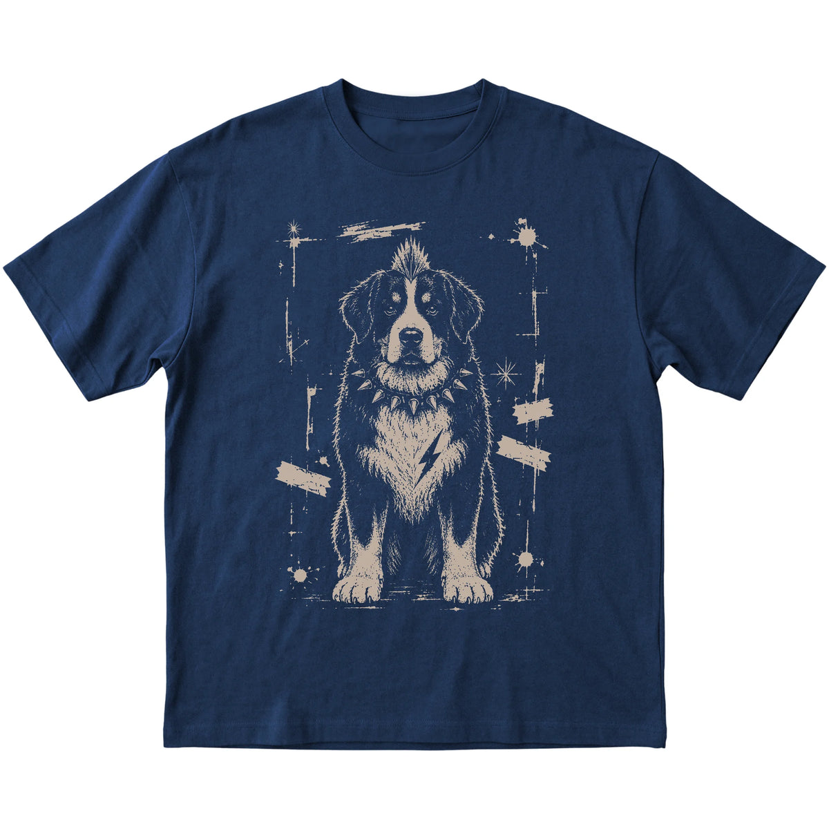 Navy Punk Rock Bernese Mountain Dog T-shirt, flat view