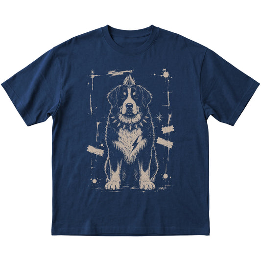 Navy Punk Rock Bernese Mountain Dog T-shirt, flat view