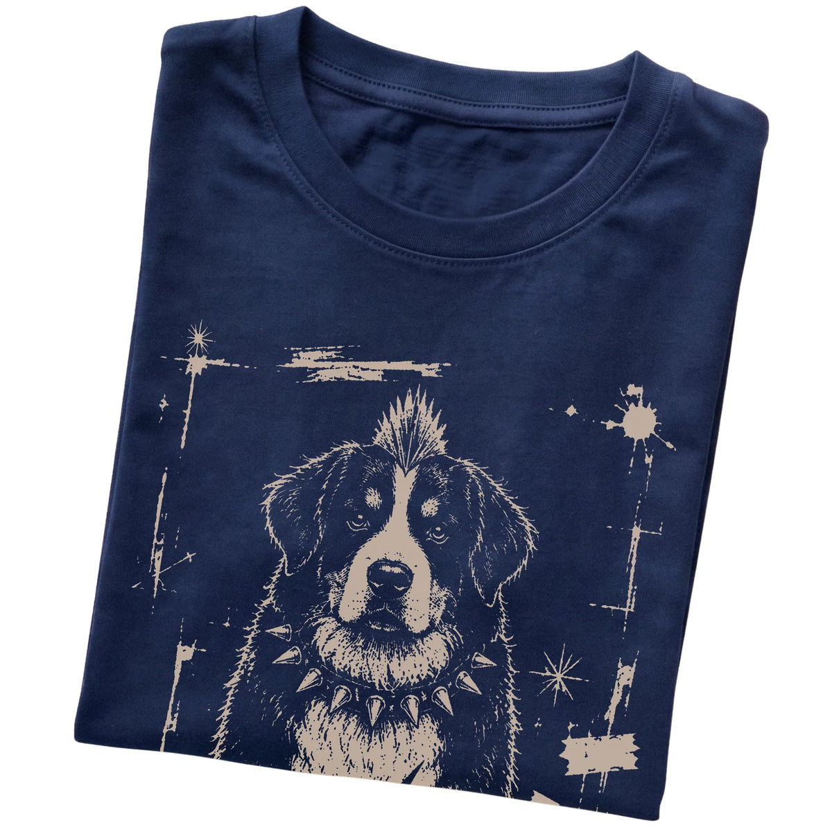 Navy Punk Rock Bernese Mountain Dog T-shirt, folded view