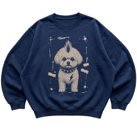 Navy Punk Rock Bichon Frise sweatshirt, flat view