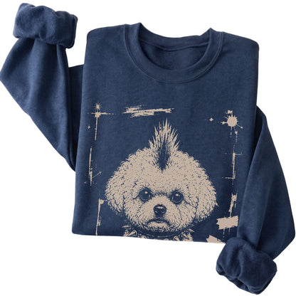 Navy Punk Rock Bichon Frise sweatshirt, folded view