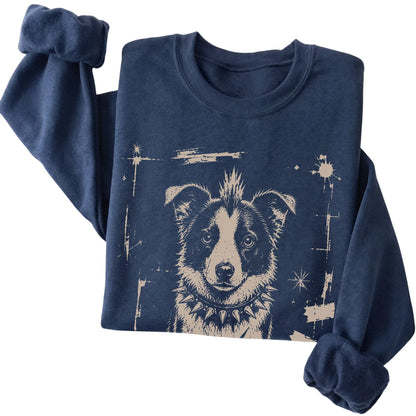 Navy Punk Rock Border Collie sweatshirt, folded view