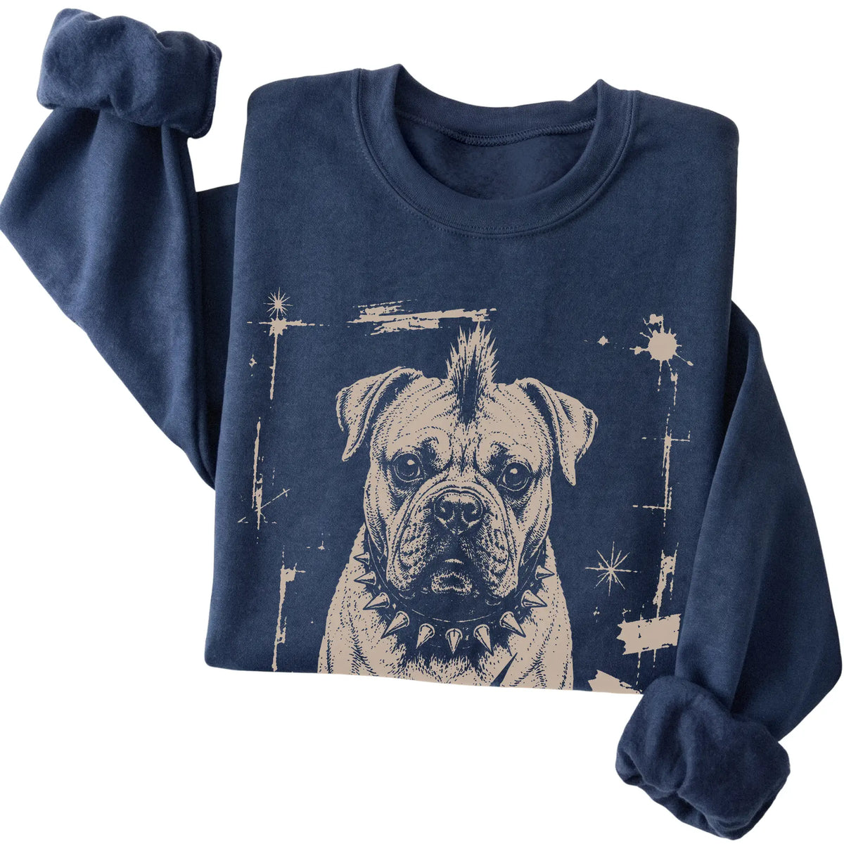 Navy Punk Rock Cane Corso sweatshirt, folded view