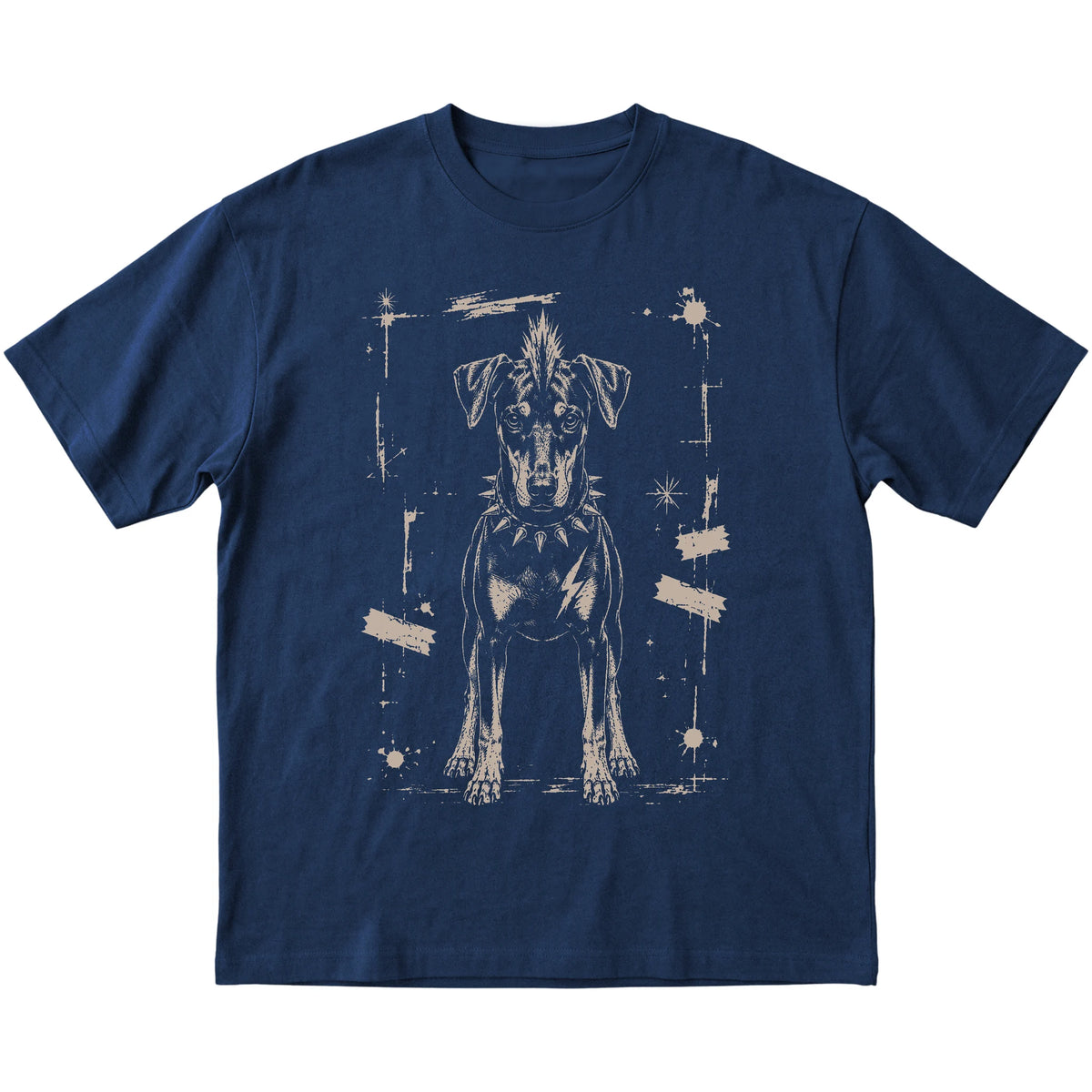 Navy Punk Rock Doberman T-shirt, flat view