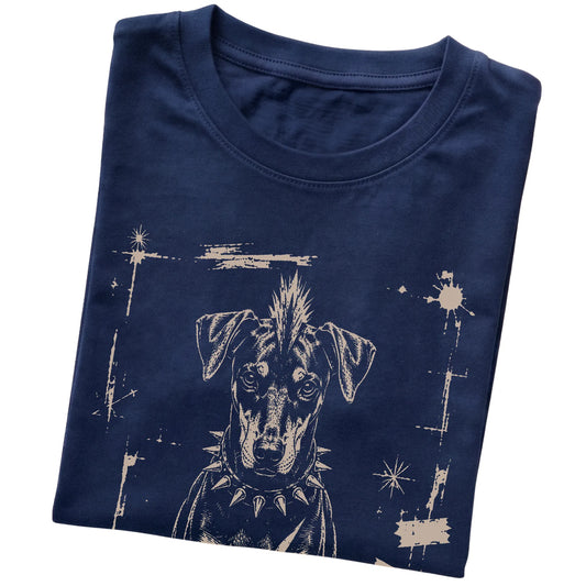 Navy Punk Rock Doberman T-shirt, folded view