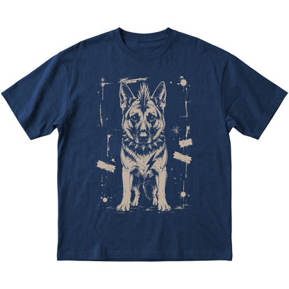 Navy Punk Rock German Shepherd T-shirt, flat view