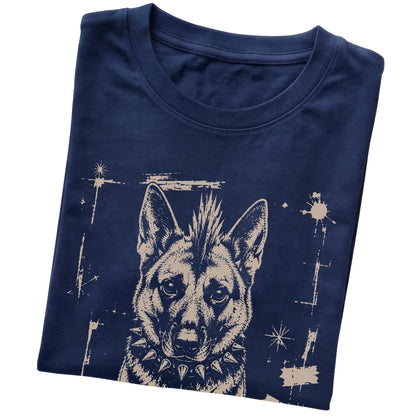 Navy Punk Rock German Shepherd T-shirt, folded view