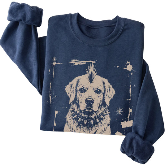 Navy Punk Rock Golden Retriever sweatshirt, folded view