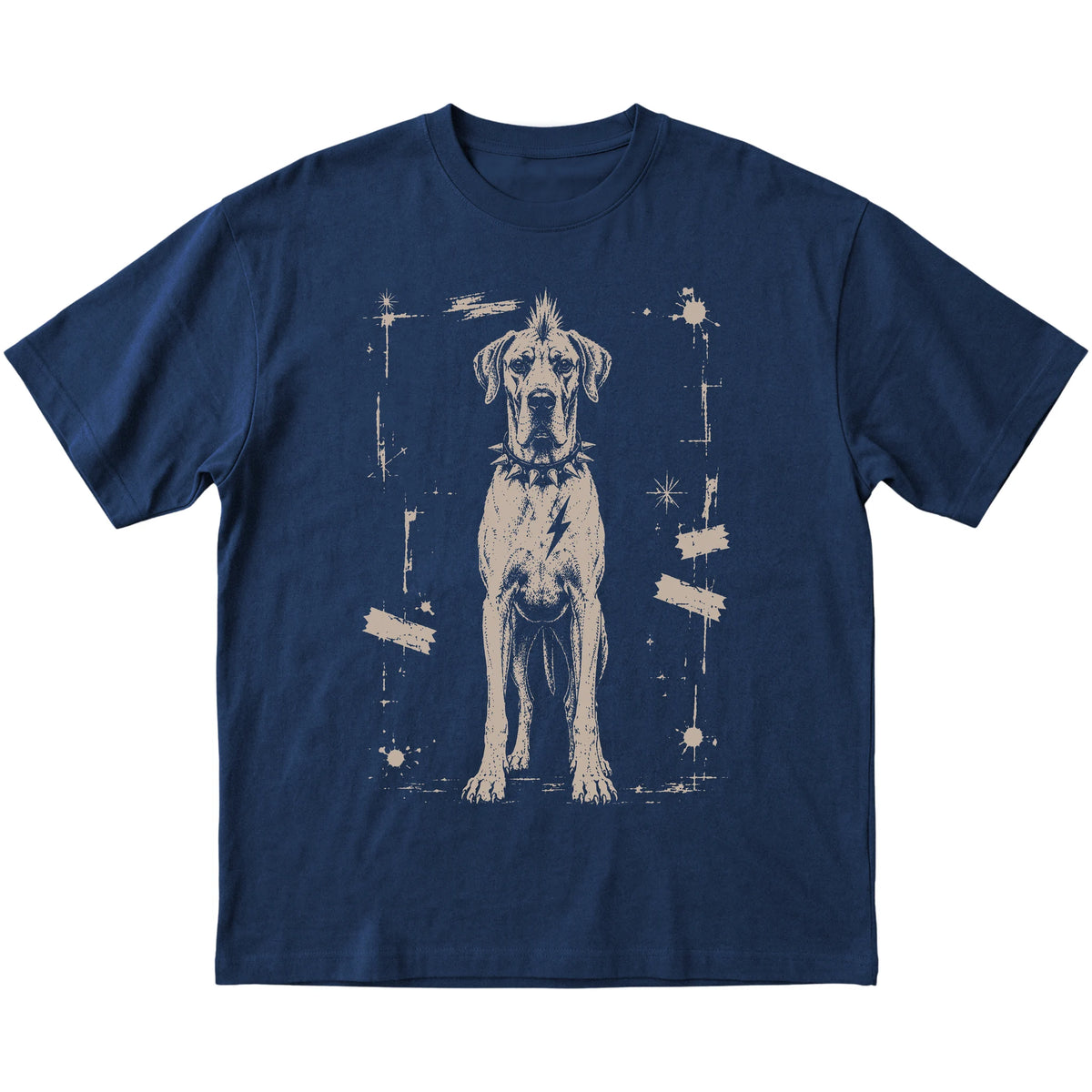 Navy Punk Rock Great Dane T-shirt, flat view