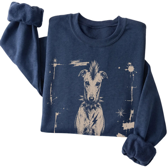 Navy Punk Rock Greyhound sweatshirt, folded view