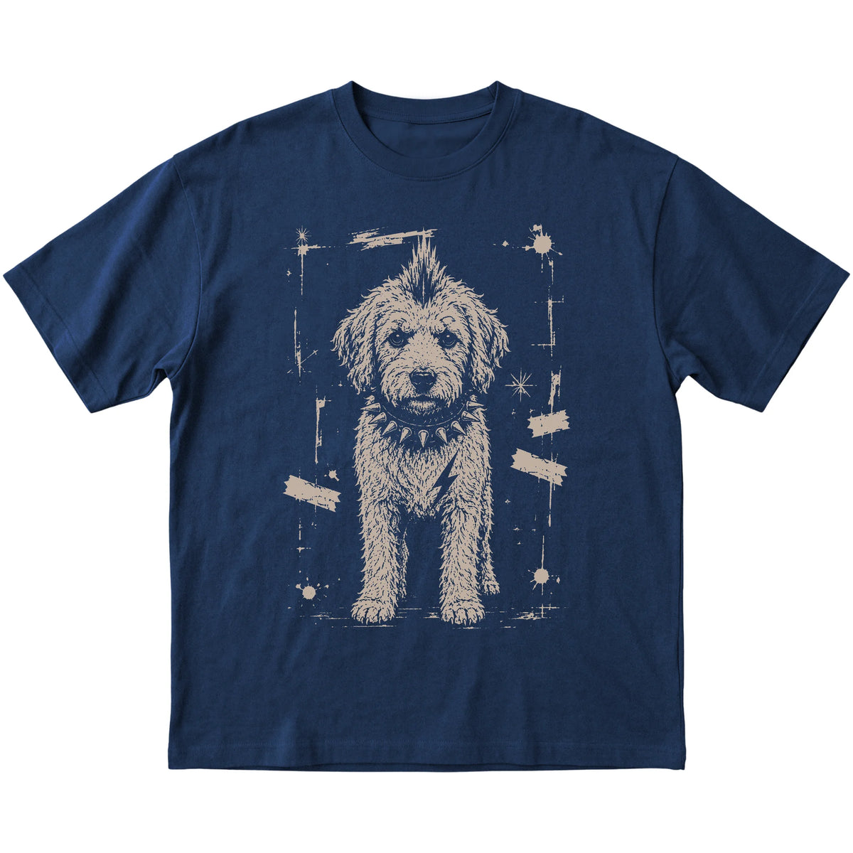 Navy Punk Rock Labradoodle T-shirt, flat view
