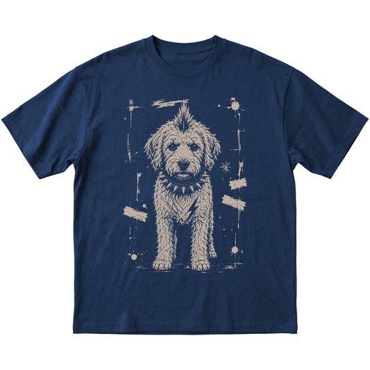 Navy Punk Rock Labradoodle T-shirt, flat view