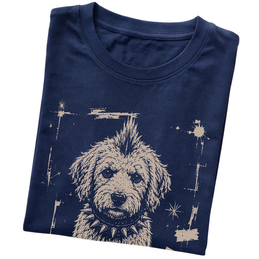 Navy Punk Rock Labradoodle T-shirt, folded view