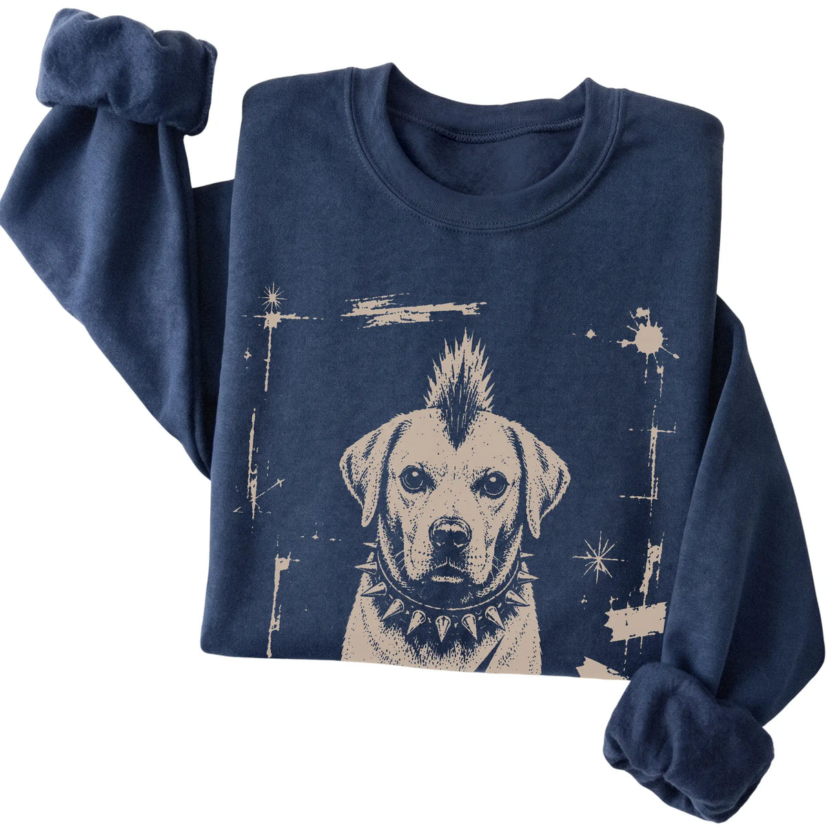Navy Punk Rock Labrador Retriever sweatshirt, folded view