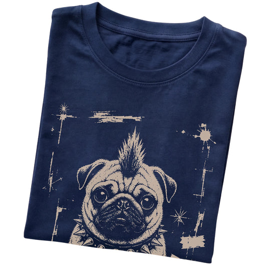 Navy Punk Rock Pug T-shirt, folded view