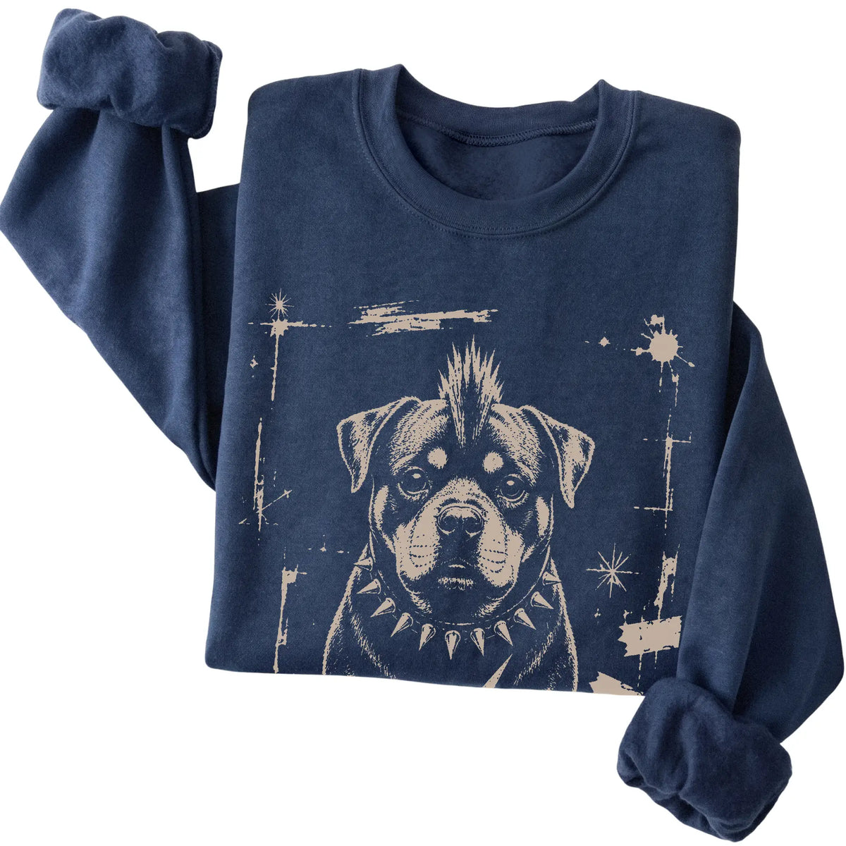 Navy Punk Rock Rottweiler sweatshirt, folded view